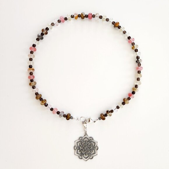 GORGEOUS NECKLACE , CHERRY AND FIRE QUARTZ,CUSTOM MADE ONE OF A KIND.
